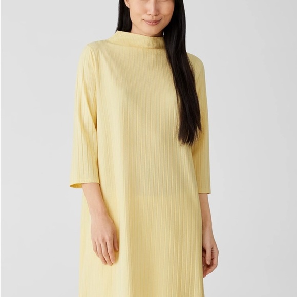 Eileen Fisher Washable Stretch Rib Funnel Neck Dress NWT - Picture 3 of 4